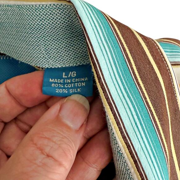 Tommy Bahama Cabana Lanes Brew Stripe Silk Blend L/S Button Down Shirt LARGE - Picture 5 of 8